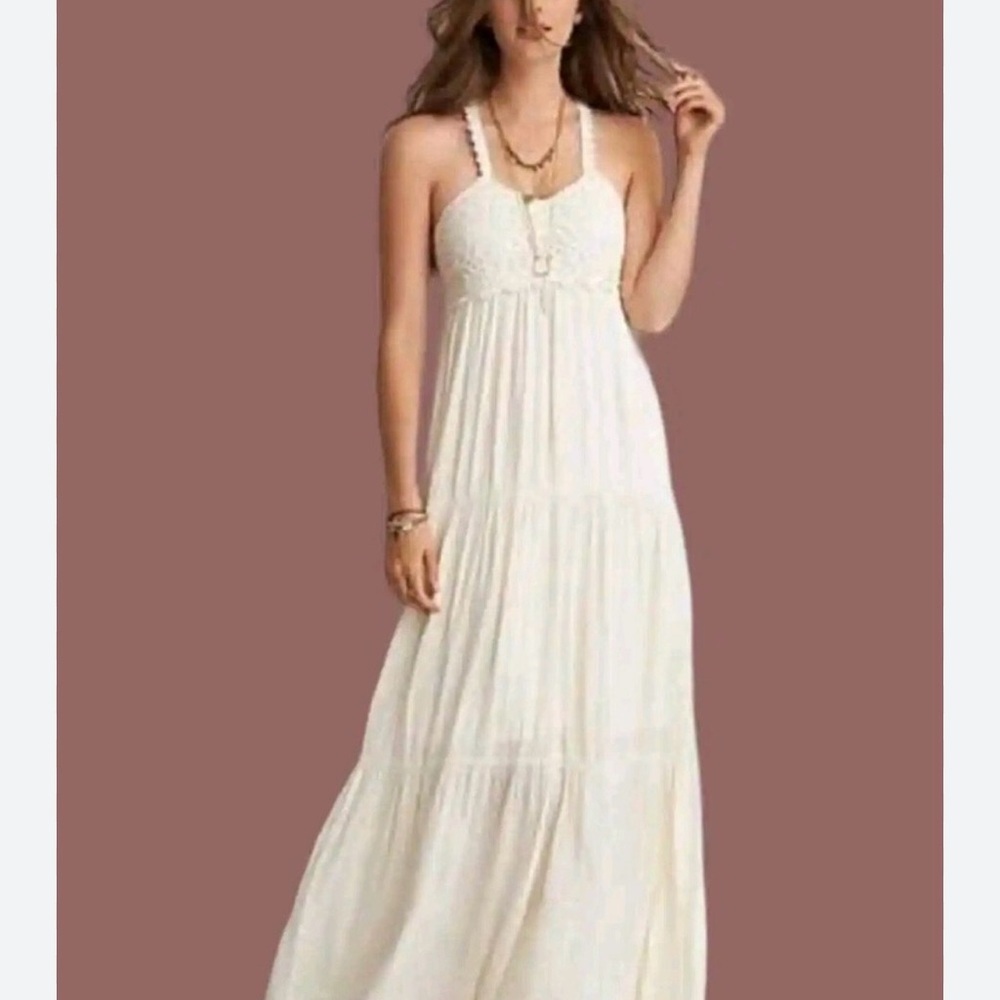 American Eagle Ivory Boho Crochet Lace Maxi Dress XS Beach flowy